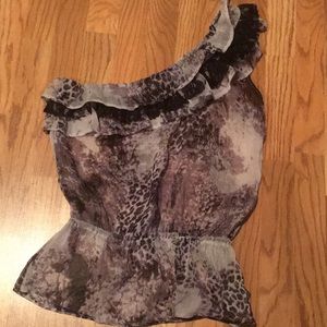 Sheer animal print one sleeve top
